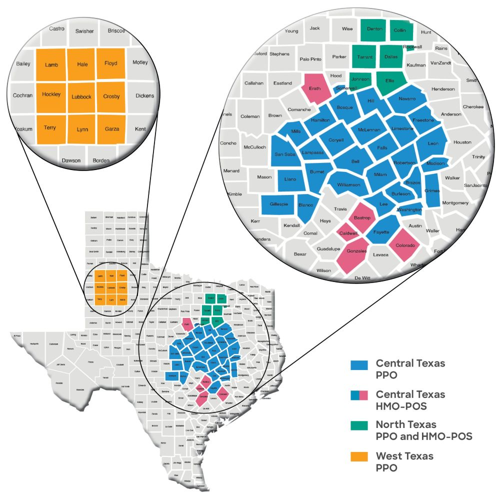 BSW SeniorCare Medicare Advantage Plans service map